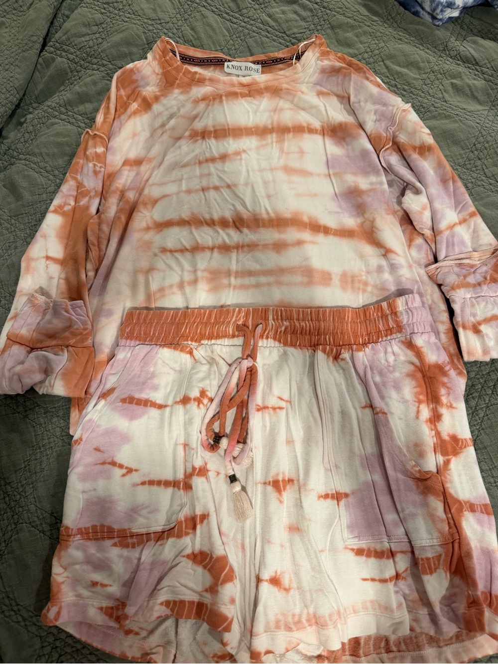 Knox Rose womens Tie-Dye Pink & Orange Two-Piece Dress Set